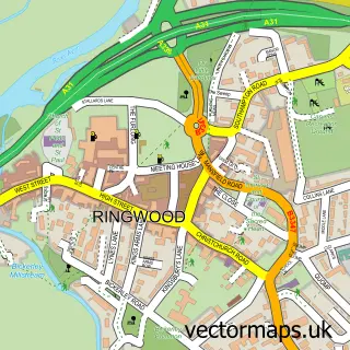 Street map sample of Ringwood, Hampshire