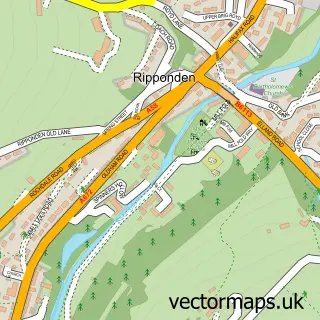 Street map sample of Ripponden, West Yorkshire