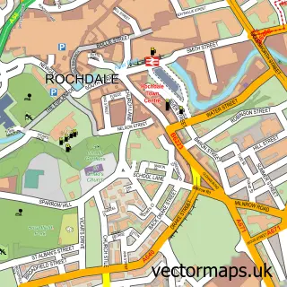 Street map sample of Rochdale, Greater Manchester