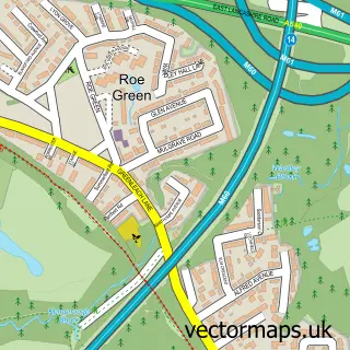Street map sample of Roe Green, Greater Manchester