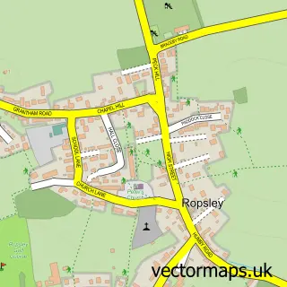 Street map sample of Ropsley, Lincolnshire
