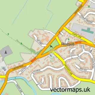 Street map sample of Rossett, Clwyd