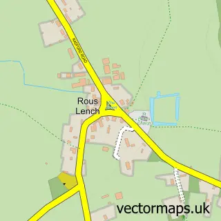 Street map sample of Rous Lench, Worcestershire