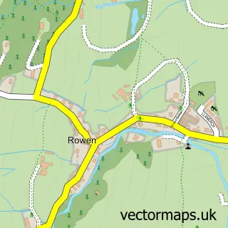 Street map sample of Rowen, Clwyd