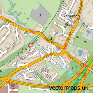 Street map sample of Ruabon, Clwyd