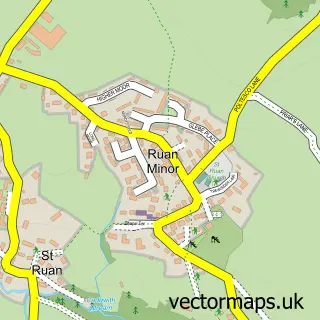 Street map sample of Ruan Minor, Cornwall