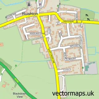 Street map sample of Ruishton, Somerset