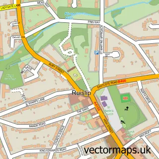 Street map sample of Ruislip, Greater London