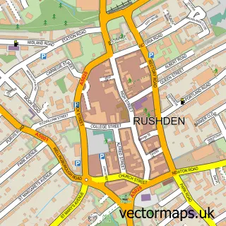 Street map sample of Rushden, Northamptonshire