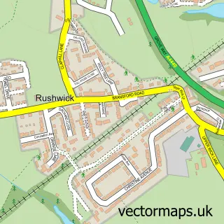 Street map sample of Rushwick, Worcestershire