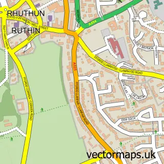 Street map sample of Ruthin, Clwyd