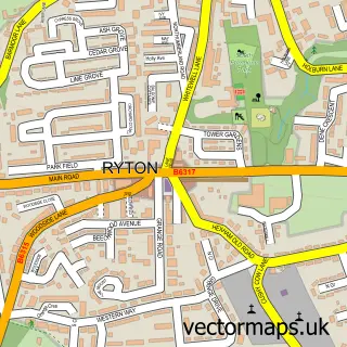 Street map sample of Ryton, Tyne & Wear