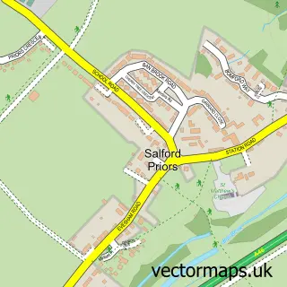 Street map sample of Salford Priors, Warwickshire