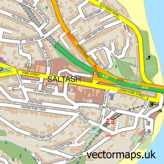 Street map sample of Saltash, Cornwall