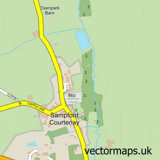 Street map sample of Sampford Courtenay, Devon