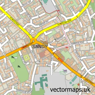 Street map sample of Sandy, Bedfordshire