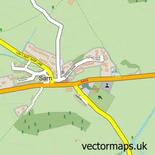 Street map sample of Sarn, Powys