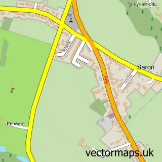Street map sample of Saron, Dyfed