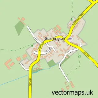 Street map sample of Scarrington, Nottinghamshire