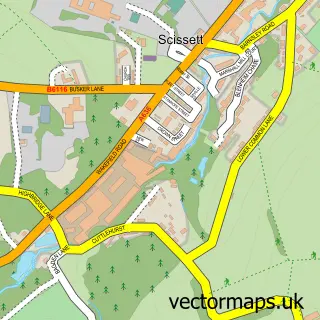 Street map sample of Scissett, West Yorkshire