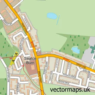 Street map sample of Seaton Burn, Tyne & Wear