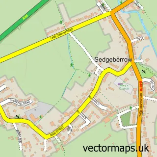 Street map sample of Sedgeberrow, Worcestershire