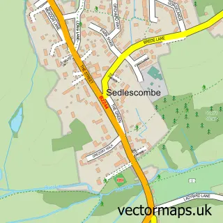 Street map sample of Sedlescombe, East Sussex