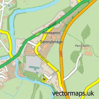 Street map sample of Sennybridge, Powys