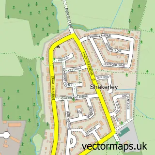 Street map sample of Shakerley, Greater Manchester