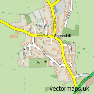 Street map sample of Shareshill, Staffordshire