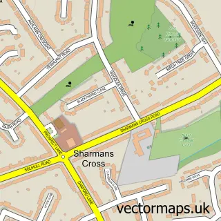Street map sample of Sharmans Cross, West Midlands