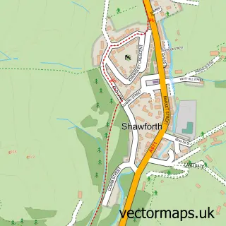 Street map sample of Shawforth, Lancashire