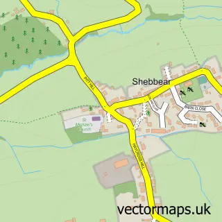 Street map sample of Shebbear, Devon