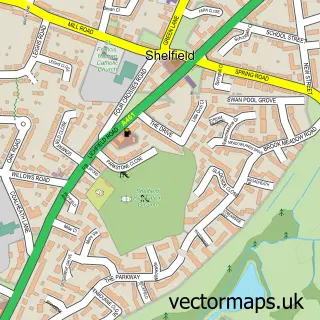 Street map sample of Shelfield, West Midlands