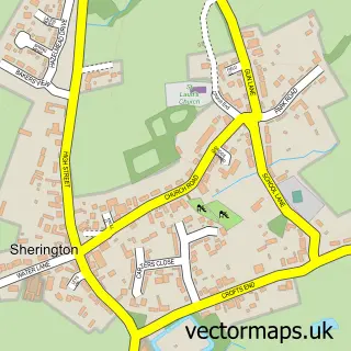 Street map sample of Sherington, Buckinghamshire