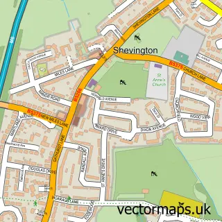 Street map sample of Shevington, Greater Manchester