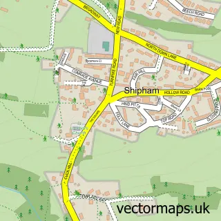 Street map sample of Shipham, Somerset