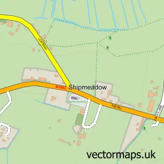 Street map sample of Shipmeadow, Suffolk