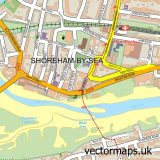 Street map sample of Shoreham-by-Sea, West Sussex