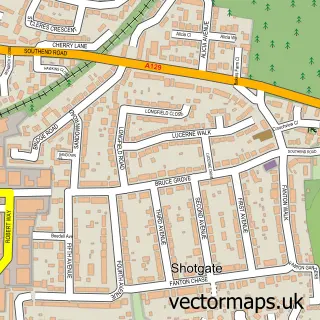 Street map sample of Shotgate, Essex