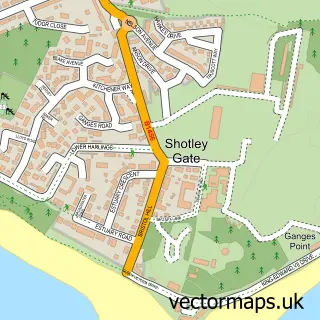 Street map sample of Shotley Gate, Suffolk