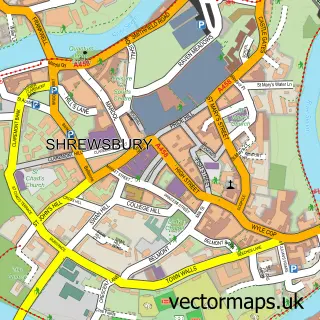 Street map sample of Shrewsbury, Shropshire