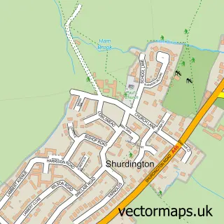 Street map sample of Shurdington, Gloucestershire