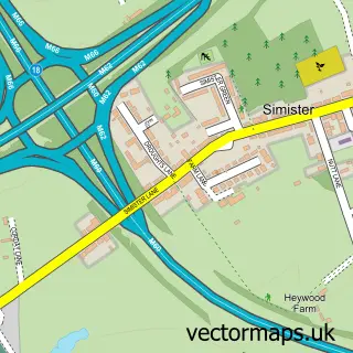 Street map sample of Simister, Greater Manchester
