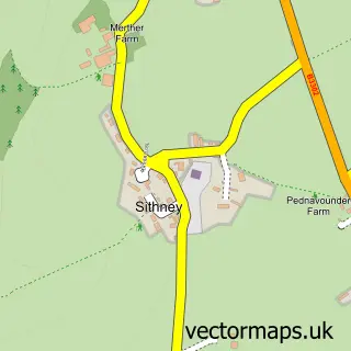 Street map sample of Sithney, Cornwall