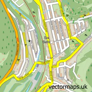 Street map sample of Six Bells, Gwent