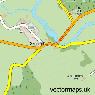 Street map sample of Skenfrith, Gwent