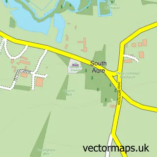 Street map sample of South Acre, Norfolk