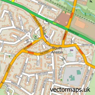 Street map sample of South Anston, South Yorkshire