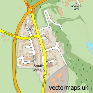 Street map sample of South Cornelly, Mid Glamorgan